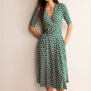 Boden Kassidy Jersey Knit Stretchy Elegant Green Patterned Midi Dress Sz US 20